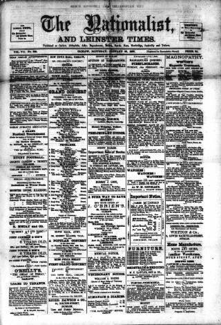 cover page of Carlow Nationalist published on January 25, 1890