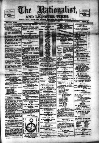 cover page of Carlow Nationalist published on November 8, 1890