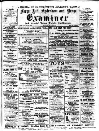 cover page of Forest Hill & Sydenham Examiner published on December 25, 1908