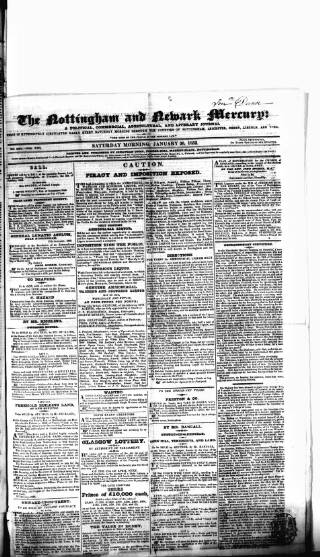 cover page of Nottingham and Newark Mercury published on January 26, 1833