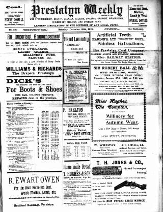 cover page of Prestatyn Weekly published on December 25, 1909