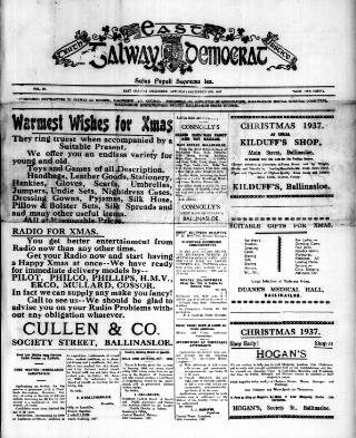 cover page of East Galway Democrat published on December 25, 1937