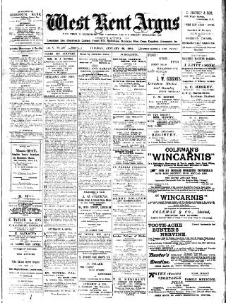 cover page of West Kent Argus and Borough of Lewisham News published on January 26, 1904