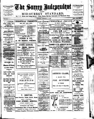 cover page of Surrey Independent and Wimbledon Mercury published on December 25, 1897