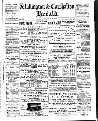 cover page of Wallington & Carshalton Herald published on December 25, 1886