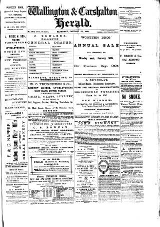 cover page of Wallington & Carshalton Herald published on January 26, 1889