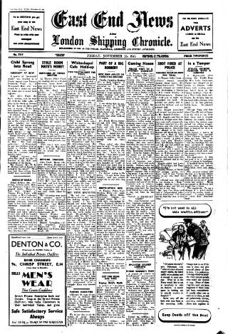 cover page of East End News and London Shipping Chronicle published on November 23, 1945