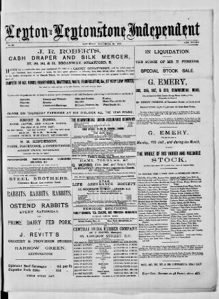 cover page of Leytonstone Express and Independent published on November 23, 1878