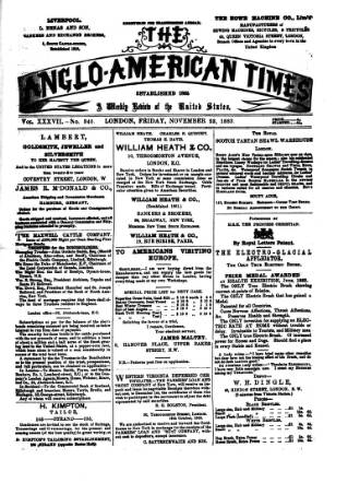 cover page of Anglo-American Times published on November 23, 1883