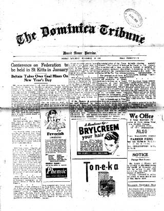 cover page of Dominica Tribune published on November 23, 1946