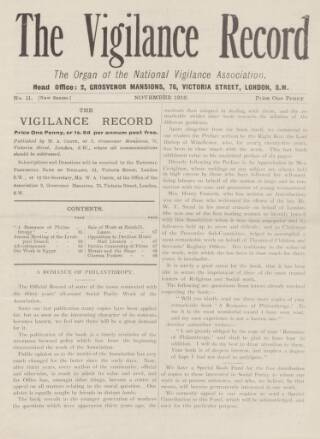 cover page of Vigilance Record published on November 1, 1916