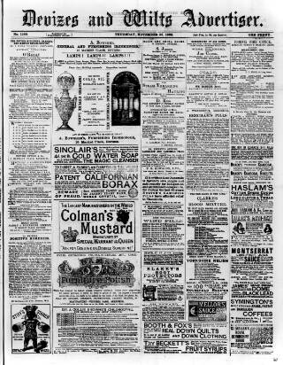 cover page of Devizes and Wilts Advertiser published on November 23, 1882