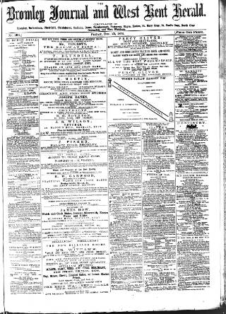 cover page of Bromley Journal and West Kent Herald published on December 25, 1874