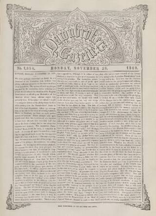 cover page of Pawnbrokers' Gazette published on November 29, 1869