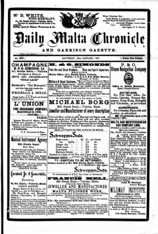 cover page of Daily Malta Chronicle and Garrison Gazette published on January 26, 1901