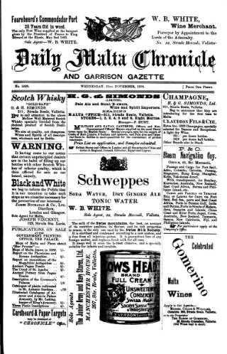 cover page of Daily Malta Chronicle and Garrison Gazette published on November 23, 1910