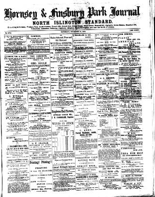 cover page of Hornsey & Finsbury Park Journal published on December 25, 1886