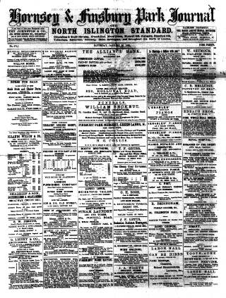 cover page of Hornsey & Finsbury Park Journal published on January 26, 1889