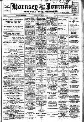 cover page of Hornsey & Finsbury Park Journal published on November 23, 1917