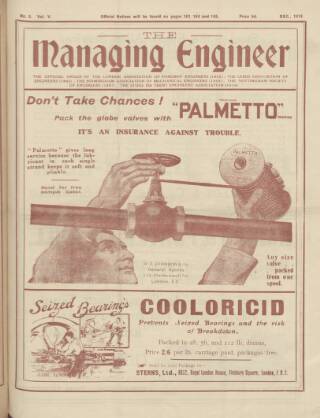 cover page of Managing Engineer published on December 1, 1918