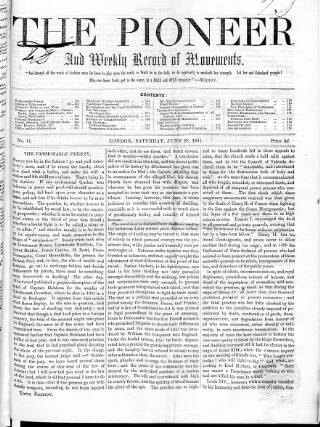 cover page of Pioneer and Weekly Record of Movements published on June 28, 1851