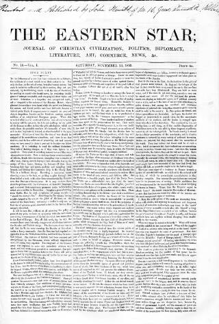 cover page of Eastern Star published on November 12, 1853