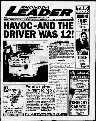 cover page of Rhondda Leader published on November 23, 1995