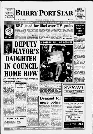 cover page of Burry Port Star published on November 22, 1990