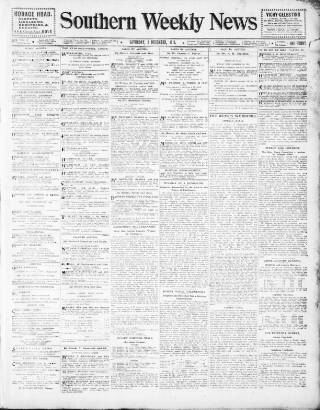 cover page of Southern Weekly News published on December 3, 1910