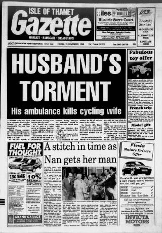 cover page of Isle of Thanet Gazette published on November 23, 1990