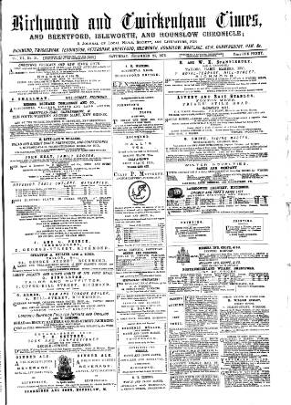 cover page of Richmond and Twickenham Times published on December 25, 1875