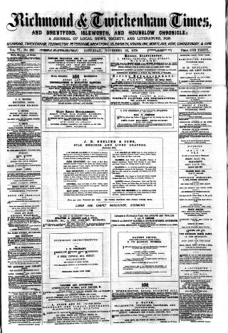 cover page of Richmond and Twickenham Times published on November 23, 1878