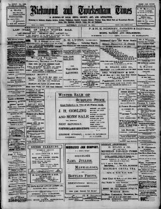 cover page of Richmond and Twickenham Times published on January 26, 1907