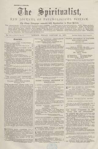 cover page of Spiritualist published on January 26, 1877