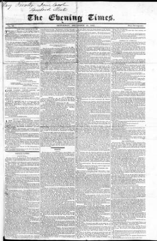 cover page of Evening Times 1825 published on December 31, 1825