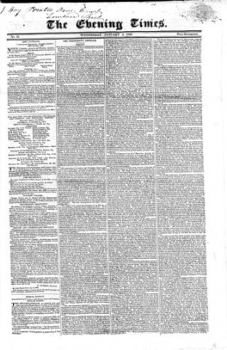 cover page of Evening Times 1825 published on January 4, 1826