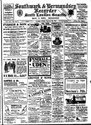 cover page of Southwark and Bermondsey Recorder published on January 26, 1912