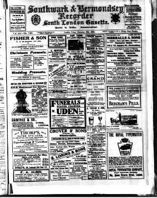 cover page of Southwark and Bermondsey Recorder published on December 25, 1914