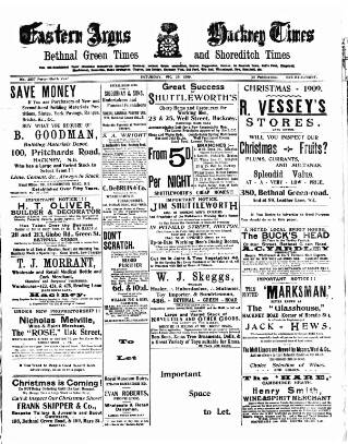 cover page of Eastern Argus and Borough of Hackney Times published on December 25, 1909