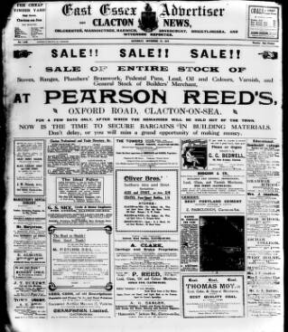 cover page of East Essex Advertiser and Clacton News published on November 23, 1912