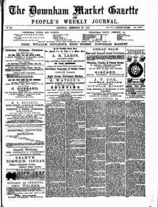 cover page of Downham Market Gazette published on December 25, 1886