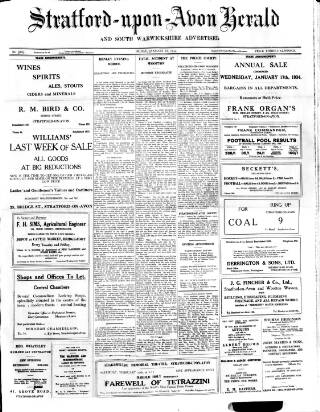 cover page of Stratford-upon-Avon Herald published on January 26, 1934