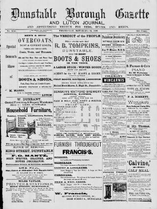 cover page of Dunstable Gazette published on November 23, 1898