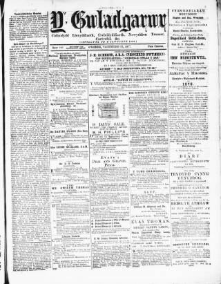 cover page of Y Gwladgarwr published on November 23, 1877