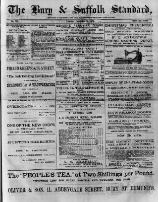 cover page of Bury & Suffolk Standard published on December 25, 1883