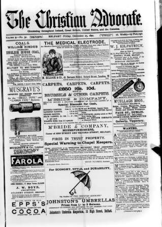 cover page of Irish Christian Advocate published on December 25, 1891