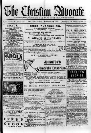 cover page of Irish Christian Advocate published on November 23, 1894