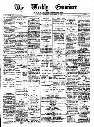 cover page of Weekly Examiner (Belfast) published on December 25, 1880