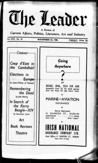 cover page of Dublin Leader published on November 23, 1946