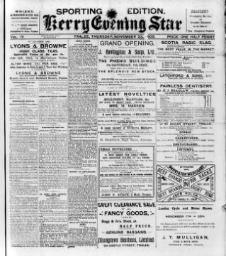 cover page of Kerry Evening Star published on November 23, 1905